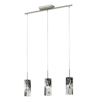 BE287545 zavesne svietidlo 3x40W/E14, s70cm, matny nikel/handarbeit dekoracne sklo cierno-biele