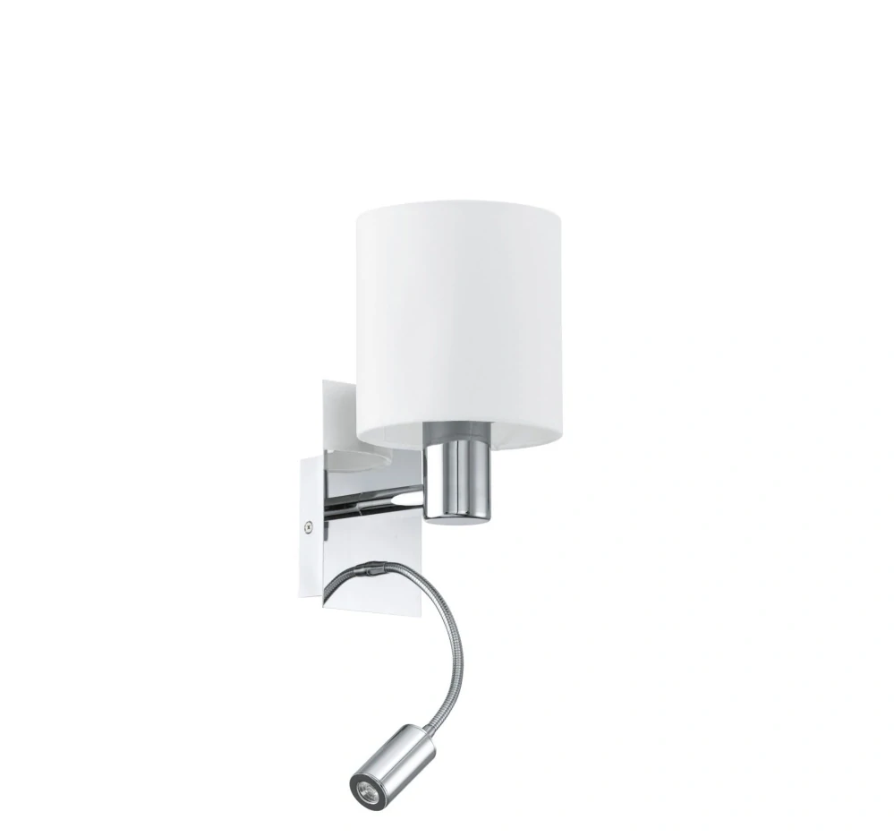 BE290925 nastenne svietidlo 1x40W/E27+2,38W/LED/WW/120lm, v29cm, chrom/biely textil
