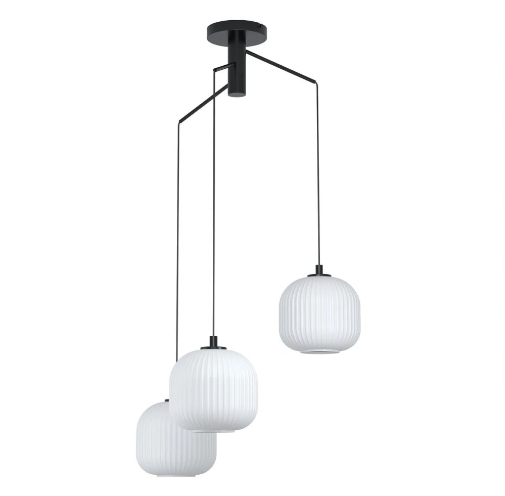 BE299368 stropne svietidlo 3x40W/E27, d62cm, cierna ocel/matne vrubkovane sklo