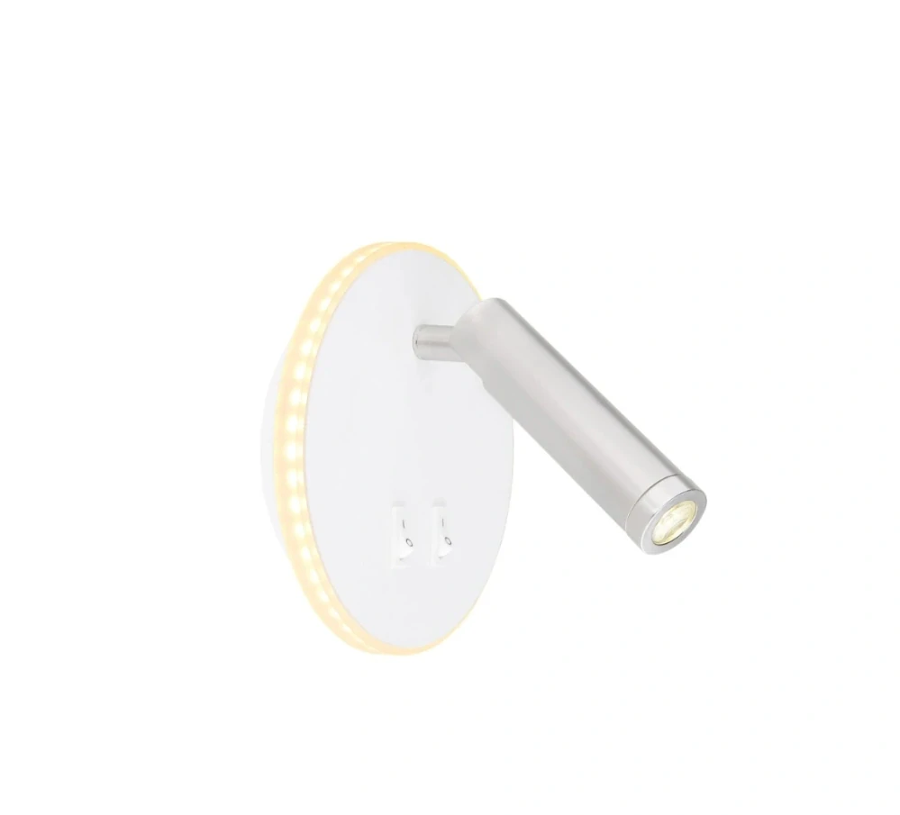 BG178405W nastenne svietidlo 6W+1W/LED/3K/z595+150lm, d14cm, biela/matny nikel/akryl, 3Step