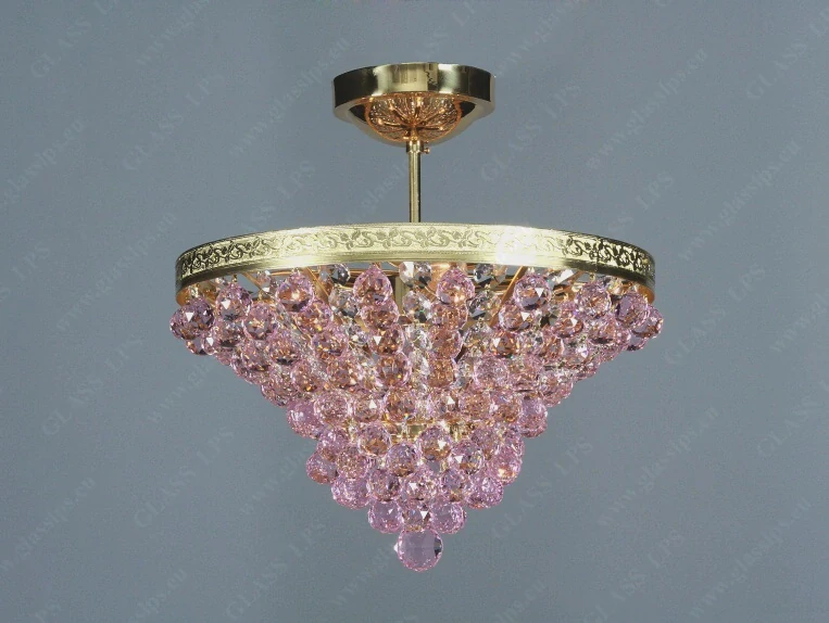 AG1L15 522/06/4 stropne svietidlo 6x40W/E14, d40/v40cm, 7kg, Bohemia Crystal Li.Ba ruzove gule, mosadz