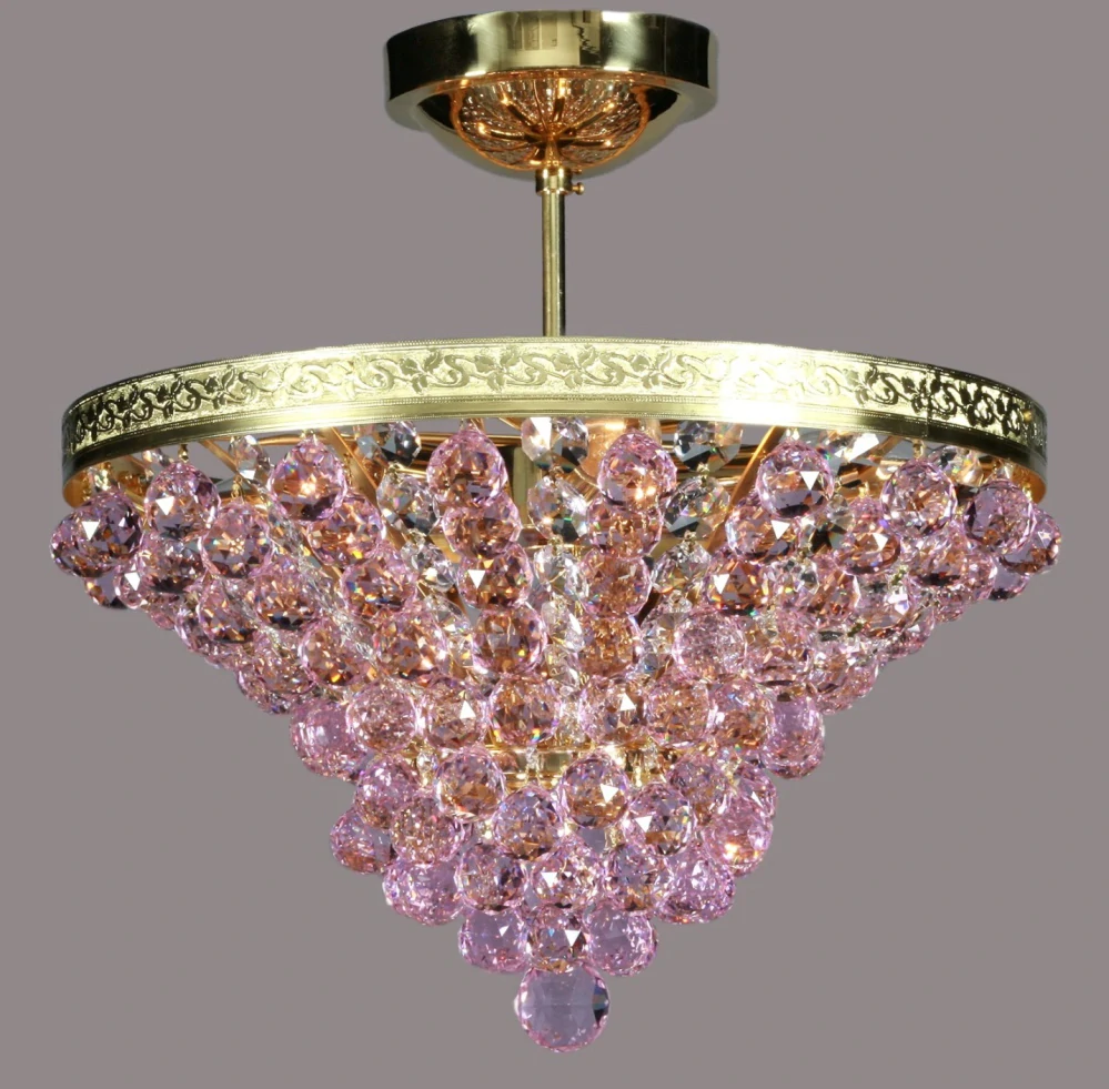 AG1L15 522/06/4 stropne svietidlo 6x40W/E14, d40/v40cm, 7kg, Bohemia Crystal Li.Ba ruzove gule, mosadz