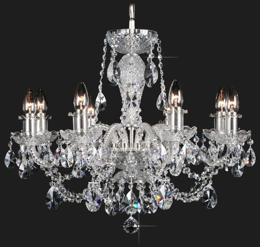 AG1L11 009/08/1-A lip. luster 8x40W/E14, d64/v47cm, 6kg, Bohemia Crystal Li.Ba, sklenene ramena, vachtle cire, SILVER lipna