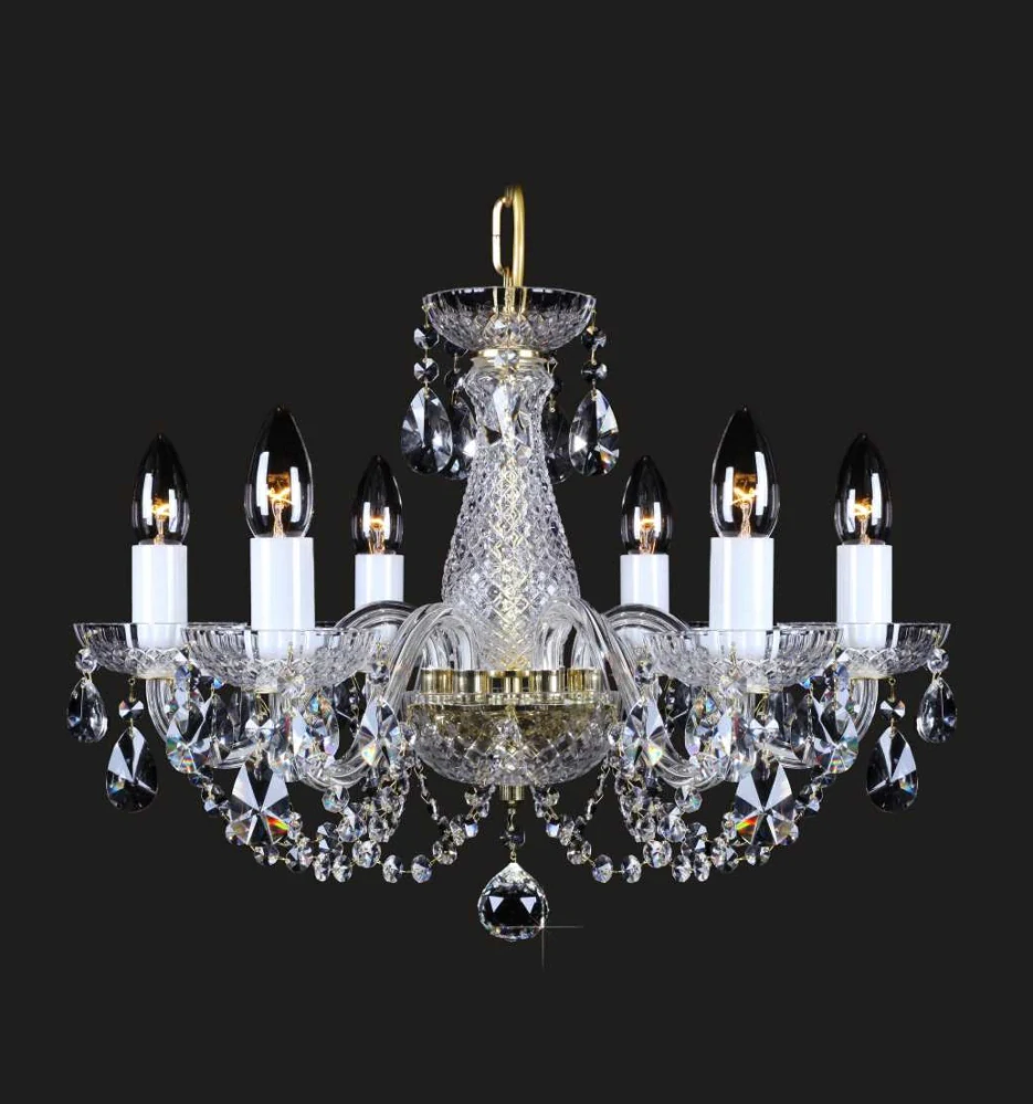 AG1L11 006/06/1-A luster 6x40W/E14, d53/v38cm, 4kg, Bohemia Crystal Li.Ba, mosadz, sklen. ramena, vachtle cire