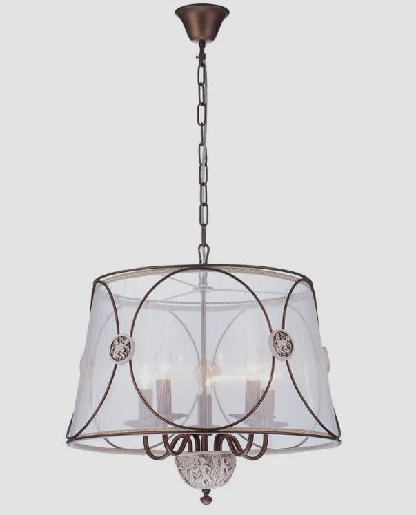 CM3ARM365-05-R zavesne sv. 5x40W/E14, d53cm, bronz/plis.organza/dekor.keramika
