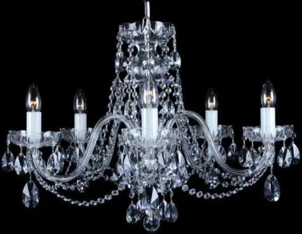 AG1L11 801/05/1-A luster 5x40W/E14, d66/v50cm, 5.5kg, Bohemia Crystal Li.Ba, sklenene ramena, vachtle cire, SILVER