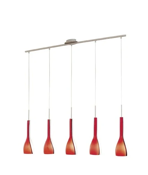 Závesné svietidlo Eglo IO - 87673, 5×40W/G9, s 109 cm, matný nikel/ručná práca červená-čierno-biele sklo