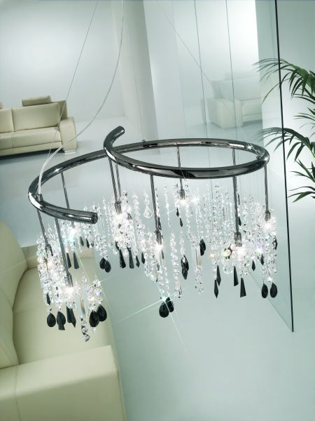 Závesné svietidlo Kolarz - 027.810.11 STR JET, 10×25W/G9, d 80 cm, c.chróm/Swarovski/číry-čierny krištáľ