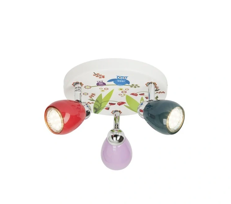 AB1G56034/72 stropne svietidlo 3x3W/LED/GU10/250lm, d31cm, chrom/multicolor/motiv sova