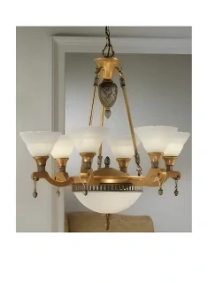AK1206.86+2 luster Colonial style 8x60W/E27, d70cm, anticka mosadz/zlata/dekoracne matne sklo