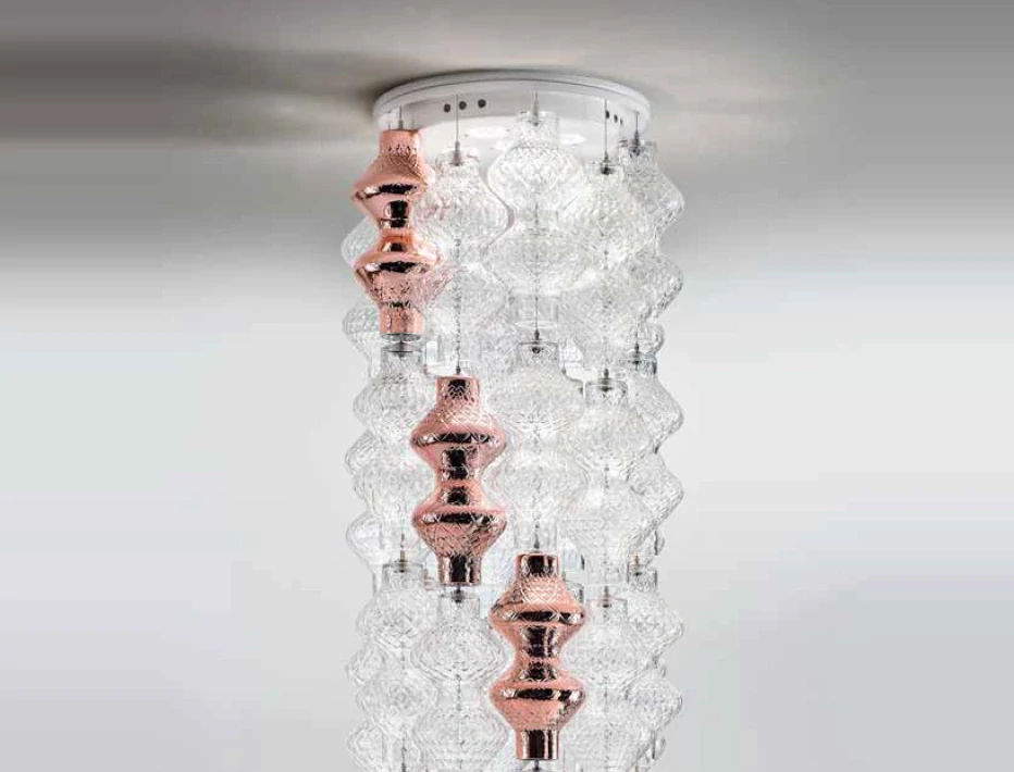 AA1LON1500 +30ks glass komponent, stropne svietidlo 5x4W/LED/2900K/2100lm, d33cm+30glass LON0501-0520, Handmade in Italy