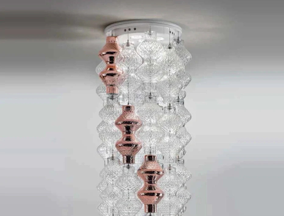 AA1LON1500 +30ks glass komponent, stropne svietidlo 5x4W/LED/2900K/2100lm, d33cm+30glass LON0501-0520, Handmade in Italy