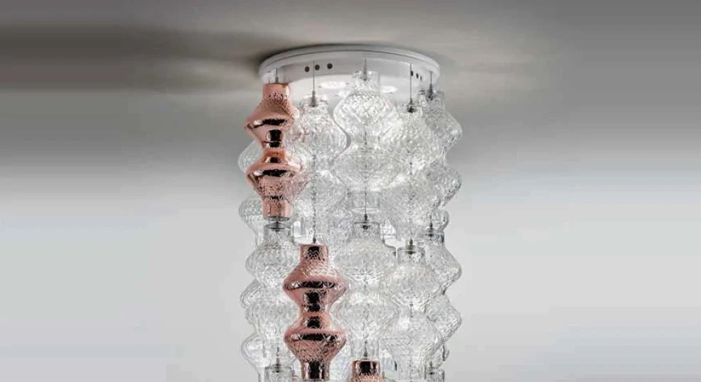 AA1LON1500 +20ks glass komponent, stropne svietidlo 5x4W/LED/2900K/2100lm, d33cm+20glass LON0501-0520, Handmade in Italy