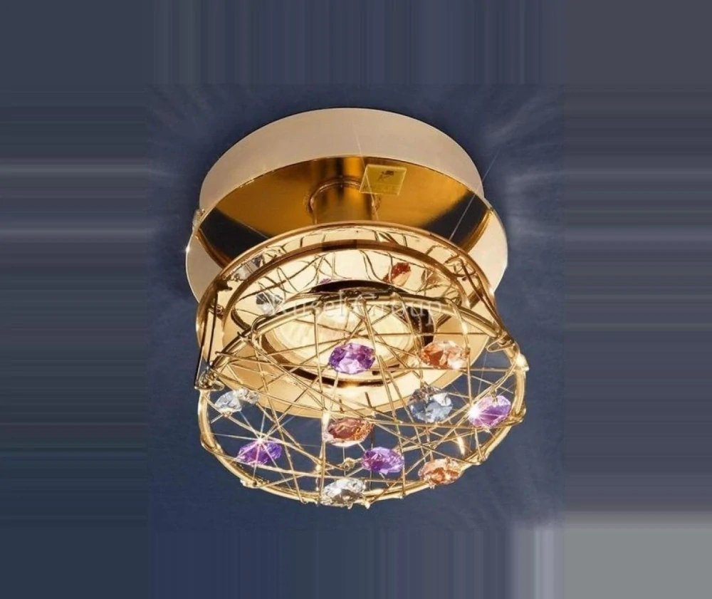 AK10215.11A.3.RSsTAV stropne svietidlo 1x40W/G9, d11cm, zlatene 24 karat GOLD //Swarovski-Strass cira-jantar-fialova