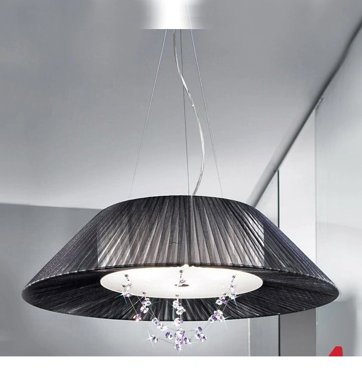 AK10337.35.5.WBk.E4 zavesne svietidlo 5x75W/E27, d70cm, chrom/cierna organza/Strass fialovy, Handmade in Italy