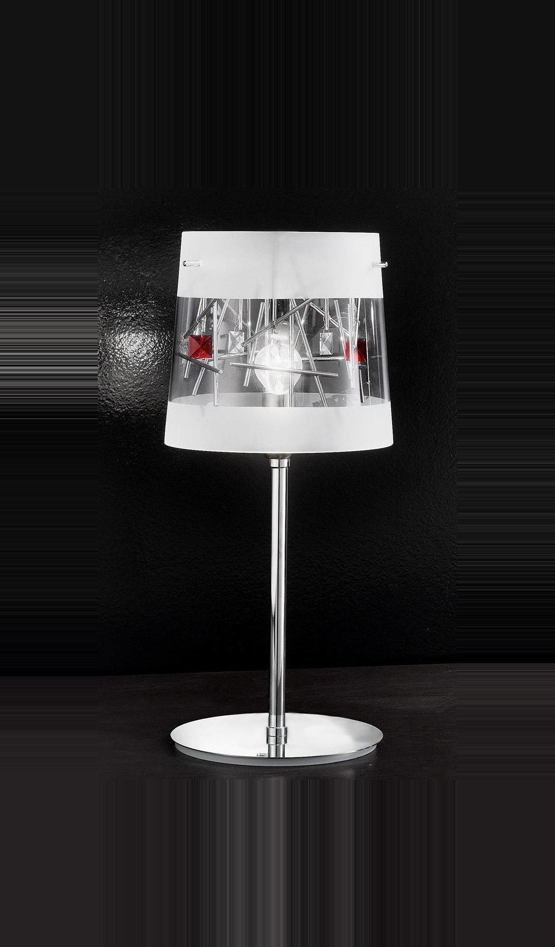 AK1FLO.1064/L1 03-R stolne svietidlo 1x60W/E14, d21cm, chrom/cire-matne sklo/cervena