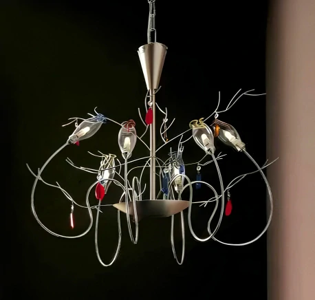 Luster LAMP BON TON - 390/S6.CR.R.Multi, 6×75W/G9, d 74 cm, chróm/sklo červená/multi