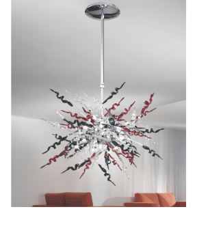 Luster Kolarz DIAVOLO - 1108.818.5.TRBK, AK11108.818.5.TRBk, 18×25W/G9, d 84 cm, chróm/Murano číra-červená-čierna, Handmade in Italy