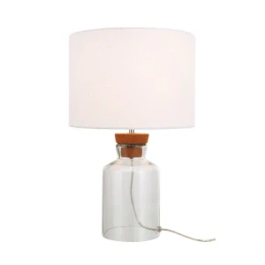 AK1A1333.71.1 stolne svietidlo 1x40W/E14, v40cm, cire sklo/korok/sv.bezovy textil  