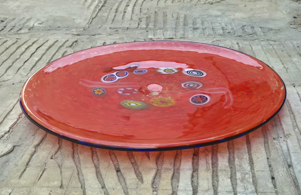 SLM-040.22.R dekorac. misa MURANOTECA, d36cm, murrhine and red