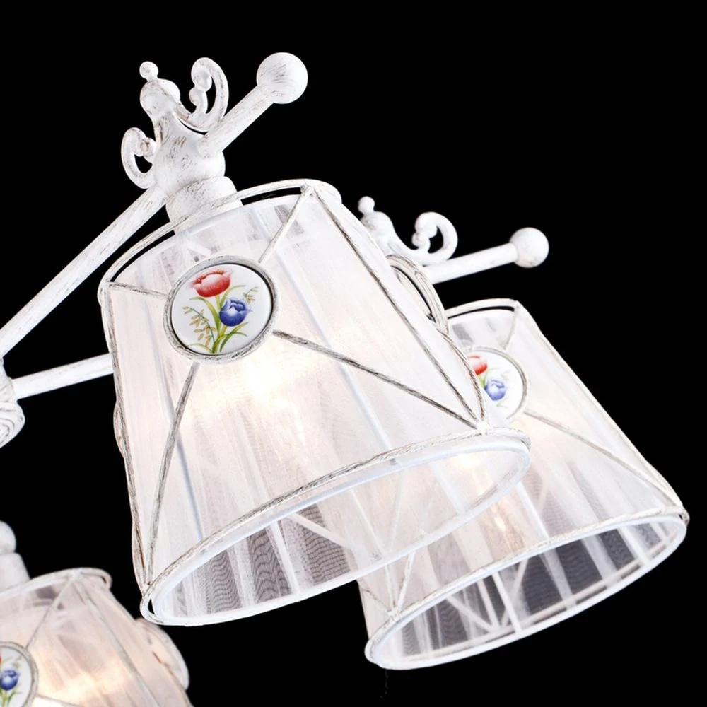 CM3ARM620-05-W stropne sv. 5x40W/E14, d68cm, bielo-zlaty kov/plis.organza+dekor.