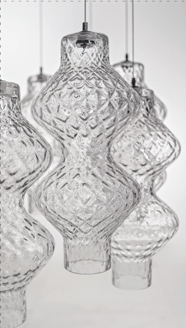 Stropné svietidlo AI LATI ONDA - LON1500+20glass, +20ks sklo komponent, 5×4W/LED/2900K/2100lm, d 33 cm + 20glass LON0501-0520, Handmade in Italy