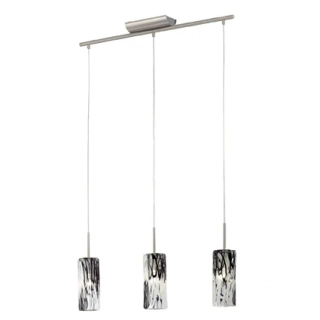 BE287545 zavesne svietidlo 3x40W/E14, s70cm, matny nikel/handarbeit dekoracne sklo cierno-biele