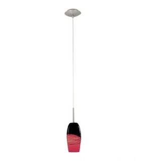 BE287802 zavesne svietidlo 1x40W/E14, d9cm, matny nikel/ handarbeit cerveno-cierne sklo