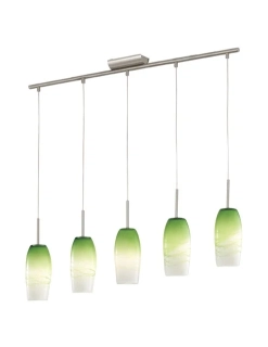 BE287809 zavesne svietidlo 5x40W/E14, s109cm, matny nikel/ handarbeit zeleno-biele sklo