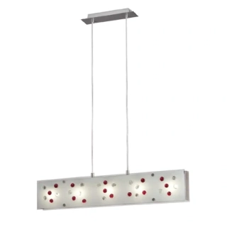 BE287347 zavesne svietidlo 5x40W/G9, s75cm, nikel/matne sklo/dekor.ciro-cervena