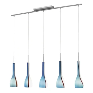 BE287666 zavesne svietidlo 5x40W/G9, s109cm, matny nikel/ handarbeit modro-cierno-biele sklo