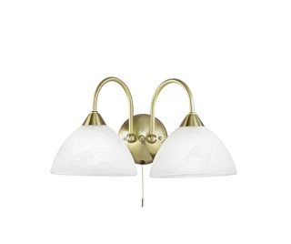BE283019 nastenne svietidlo 2x40W/E14, s38cm, matna mosadz/alabastrove sklo