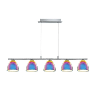 BE290079 zavesne svietidlo 5x40W/G9, s91cm, chrom/opal/dichroicke farebne sklo
