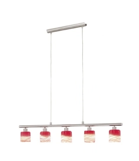 BE287814 zavesne svietidlo 5x40W/G9, s91cm, matny nikel/ handarbeit cerveno-biele sklo