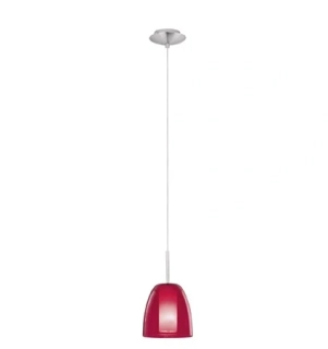 BE287551 zavesne svietidlo 1x40W/E14, d14cm, matny nikel/cervene/opal.sklo
