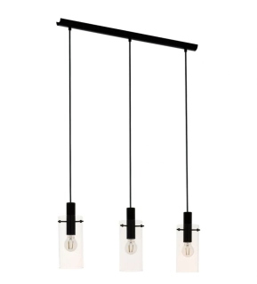 Závesné svietidlo Eglo MONTEFINO - 97367, 3×60W/E27, s 73 cm, oceľ/čierna/číre sklo