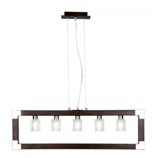 Závesné svietidlo Globo AZOT - 56442-5H, 5×40W/G9, s 76 cm, chróm/imitacia dreva/číre-matné sklo