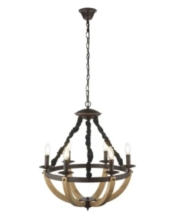Luster Globo ULLEU - 64204-6, 6×40W/E14, d 58 cm, rustikálna hnedá/svetlé drevo