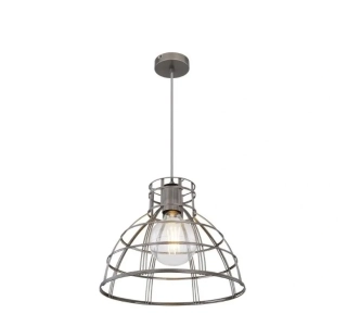Závesné svietidlo Globo GRAMMY - 54019H, 1×40W/E27, d 35 cm, sivý kov/sivý textilný kábel, Vintage dizajn
