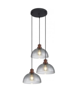 Závesné svietidlo Globo SALSA - 15562-3H, 3×60W/E27, d 47 cm, čierny kov/drevo/dymové sklo/textilný kábel