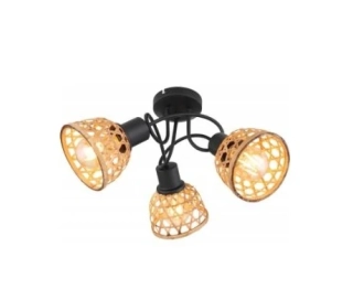 Stropné svietidlo Globo WENNA - 54053-3D, 3×15W/LED/E27, d 46 cm, čierny kov/bambus