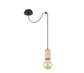 Závesné svietidlo Globo JOSEBA - 54032-1H, (bez svetelného zdroja), 1×60W/E27, d 12 cm-d 160 cm, čierny kov/svetlé drevo