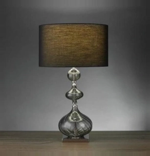 Stolné svietidlo Searchlight EDITION - EU3411SM, 1xE27, v 56 cm, dymové sklo/chróm/čierny textil