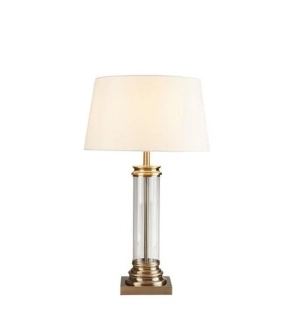 Stolné svietidlo Searchlight PEDESTAL - EU5141AB, 1xE27, v 62 cm, antická mosadz/číre sklo/textil biely