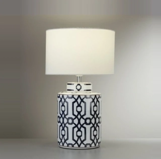 Stolné svietidlo Searchlight PUZZLE - EU4543BW, 1xE27, v 47 cm, dekoracna keramika/biely textil