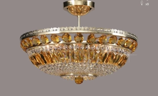 AG1L15 365/09/6 stropne svietidlo 9x40W/E14, d50/v30cm, 4.4kg, Bohemia Crystal Li.Ba topas light., mosadz