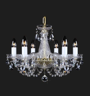 AG1L11 006/06/1-A luster 6x40W/E14, d53/v38cm, 4kg, Bohemia Crystal Li.Ba, mosadz, sklen. ramena, vachtle cire