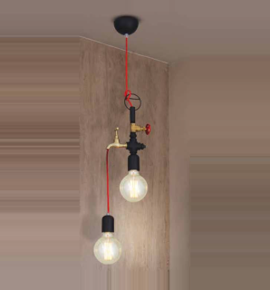 Závesné svietidlo Homelighting HIKARI - 77-2784-171, 2×60W/E27, čierny kov/červený kábel