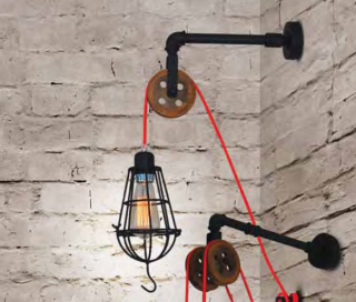 Nástenné svietidlo Homelighting THEODEN WALL - 77-3189-140, s kladkou, 1×60W/E27, d 12 cm, čierny kov/červený kábel