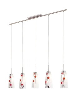 BE287797 zavesne svietidlo 5x40W/E14, s109cm, nikel/biele sklo/ handarbeit dekoracia cierno-cervena
